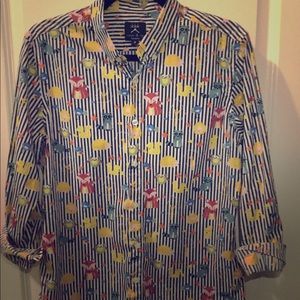 Stripes & cartoon animal printed button down
